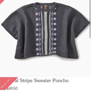 Tea Collection Black Knit Poncho with Floral Pattern